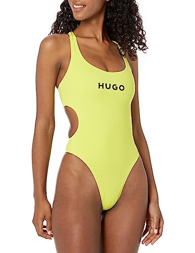 HUGO Damen Standard Center Logo Side Cut Out Einteiler Badeanzug, Electric Yellow, S von HUGO