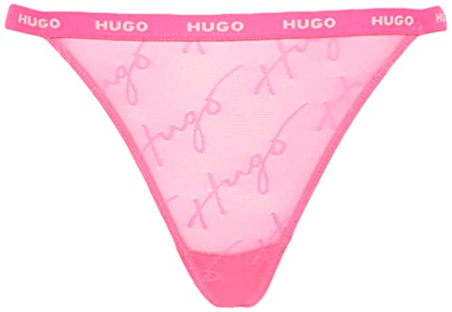 HUGO Damen Tanga Tonal Script Lace Modern Tanga, Transparentes Magenta / helles Magenta, M von HUGO