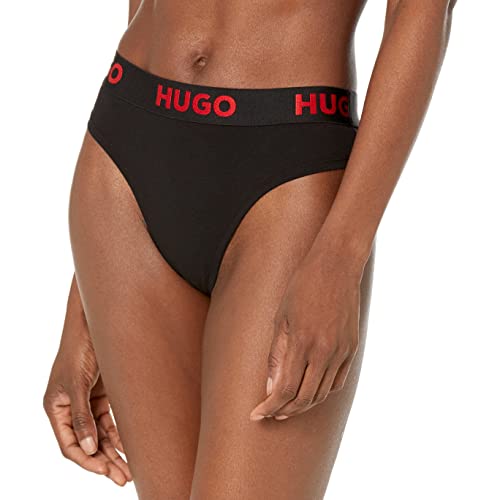 HUGO Damen Tanga aus Baumwoll-Stretch mit Auffälligem Logo Tangahöschen, Schwarzer Teer, XL von HUGO