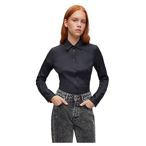 HUGO Damen The Fitted Shirt Blouse, Black1, 34 EU von HUGO