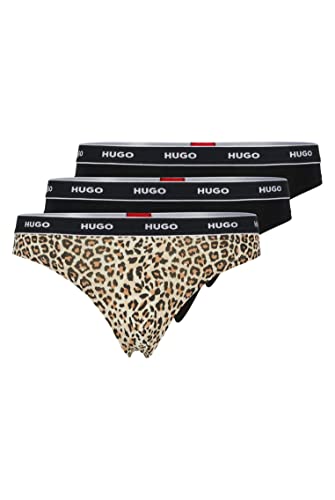 HUGO Damen Triplet Thong Stripe Dreier-Pack Tangas aus Stretch-Baumwolle mit Logos am Bund Gemustert XL von HUGO