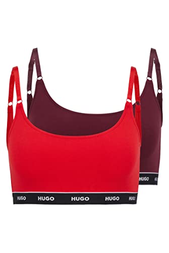 HUGO Damen Twin Bralette Stripe Zweier-Pack Bralettes aus Stretch-Baumwolle mit Logo-Band Hellrot XL von HUGO