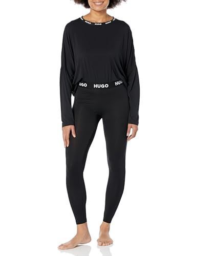 HUGO Damen Unite Soft Jersey Langarm und Leggings Lounge Set Pyjamaset, Stormy Black, L von HUGO