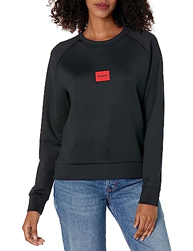 HUGO Damen Woven Logo Jersey Sweatshirt, Schwarzer Boden, XL von HUGO