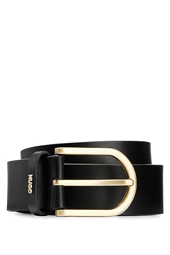 HUGO Damen Zoey Belt 3,5cm Ledergürtel mit Dornschließe und goldfarbenem Logo Schwarz 85 von HUGO
