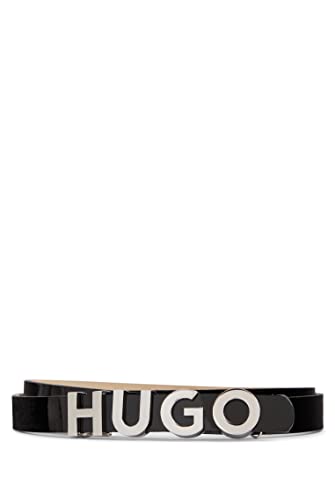 HUGO Damen Zula Belt 1,5cm-PA Gürtel aus Lackleder mit Logo-Schließe aus Metall Schwarz 75 von HUGO