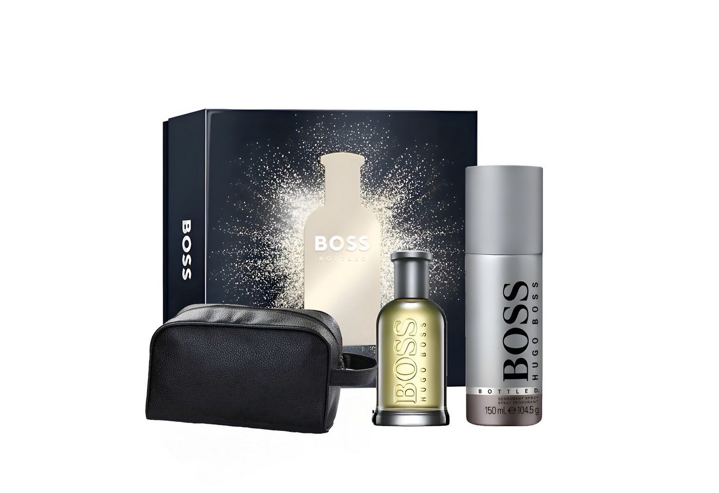 HUGO Eau de Parfum BOSS Bottled Kulturbeutel, Parfum 50 ml Deodorant 150 ml Geschenkset, 4-tlg., Eau de Toilette Körperpflege Set Geschenk für Herren von HUGO