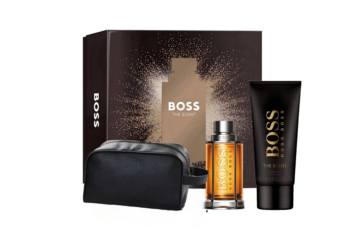 BOSS Eau de Parfum Hugo BOSS The Scent Geschenkset Parfum Kulturbeutel für Herren, 4-tlg., ideale Geschenk, Herren Parfüm EDT 50ml parfümiertes Duschgel 100 ml von BOSS
