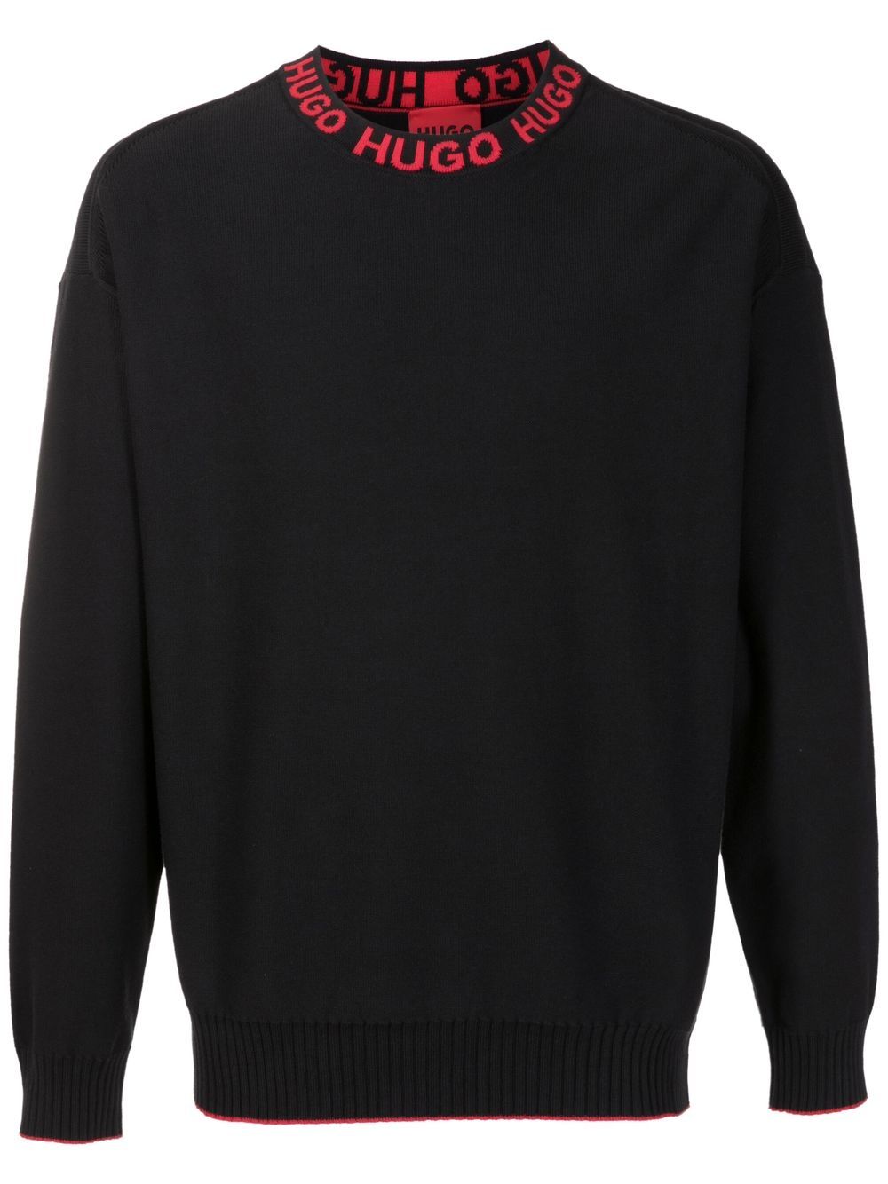 HUGO Fein gestrickter Pullover mit Logo - Schwarz von HUGO