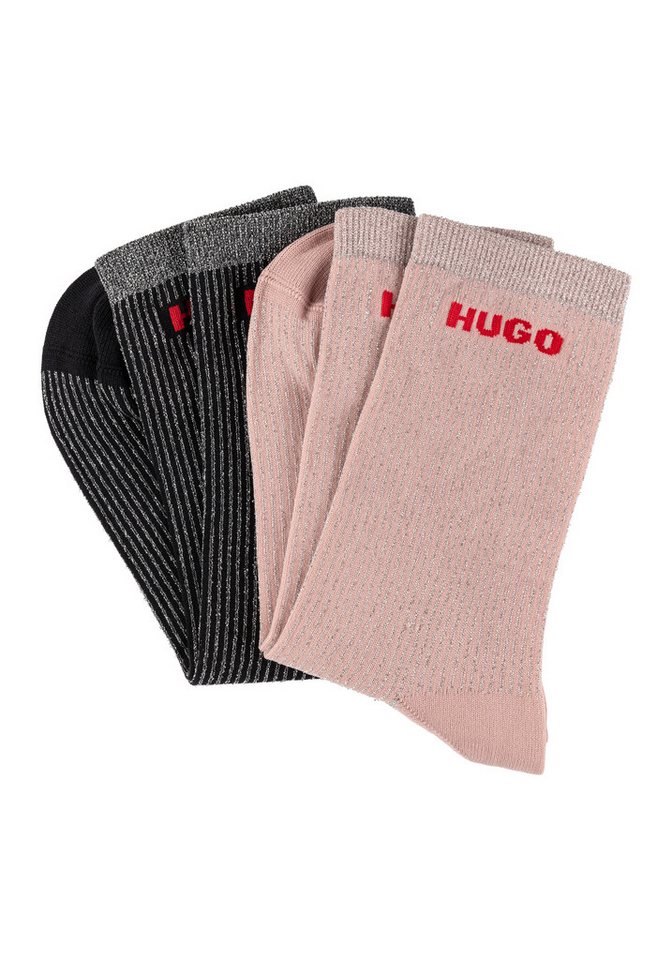 HUGO Freizeitsocken 2P QS RIB LUREX PA W (Packung, 2-Paar) mit glänzenden Fäden von HUGO