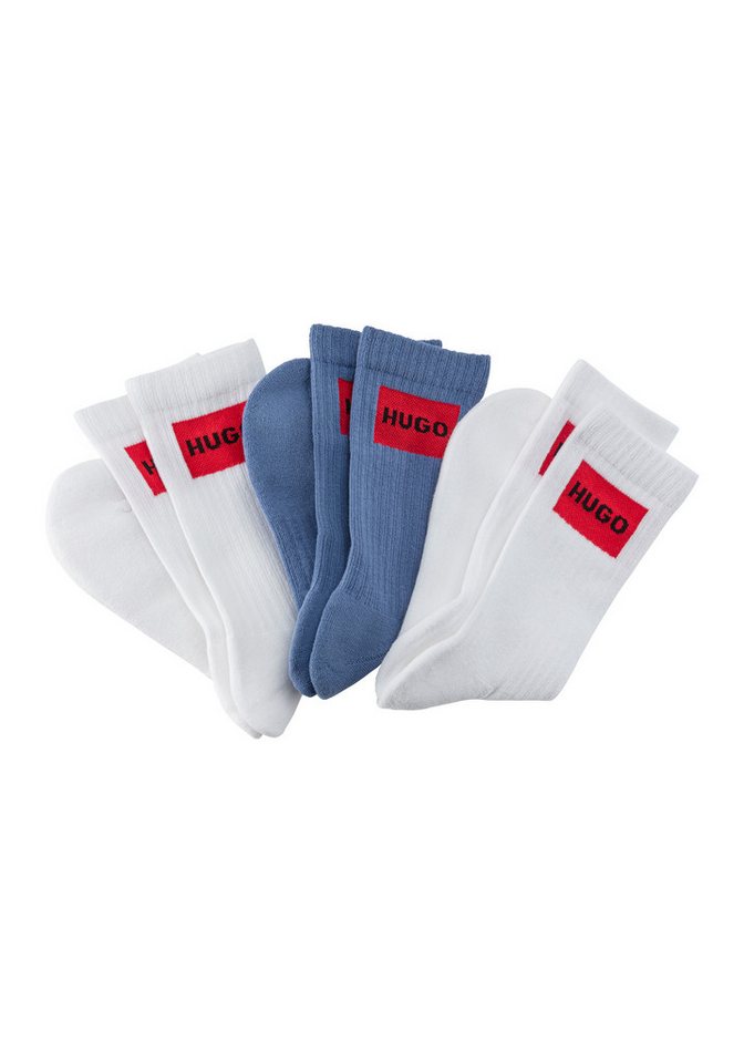 HUGO Freizeitsocken 3P QS RIB LABEL (Packung, 3-Paar, 3er) mit kontrastfarbenen HUGO Logo von HUGO