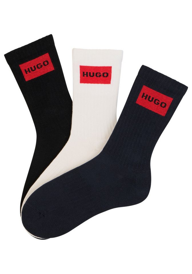 HUGO Freizeitsocken 3P QS RIB LABEL (Packung, 3-Paar, 3er) mit kontrastfarbenen HUGO Logo von HUGO
