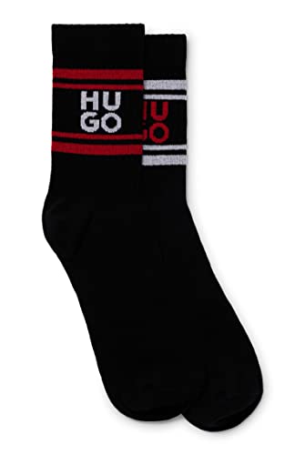 HUGO Herren 2P QS GIFTSET CC Zweier-Pack kurze Socken mit Rippstruktur und Stack-Logo Schwarz 40-46 von HUGO