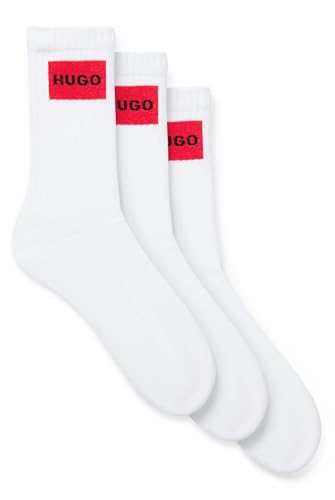 HUGO Herren 3P QS RIB LABEL CC Dreier-Pack kurze Socken mit rotem Logo-Label Weiß 39-42 von HUGO