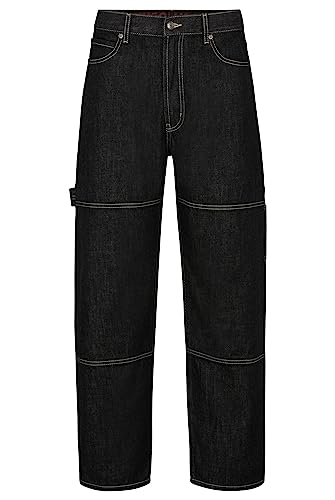 HUGO Herren 446/1 Schwarze Loose-Fit Jeans aus festem japanischem Denim Schwarz 31/32 von HUGO