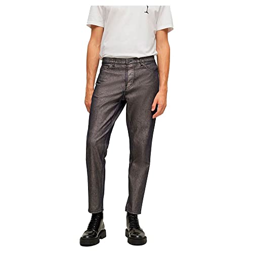HUGO Herren 634 Tapered-Fit Jeans aus Denim in Metallic-Optik Gemustert 34/32 von HUGO