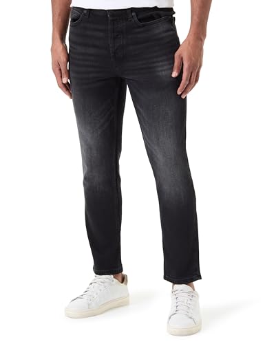 HUGO Herren 634 Tapered-Fit Jeans aus ultraschwarzem Stretch-Denim Schwarz005 33/34 von HUGO