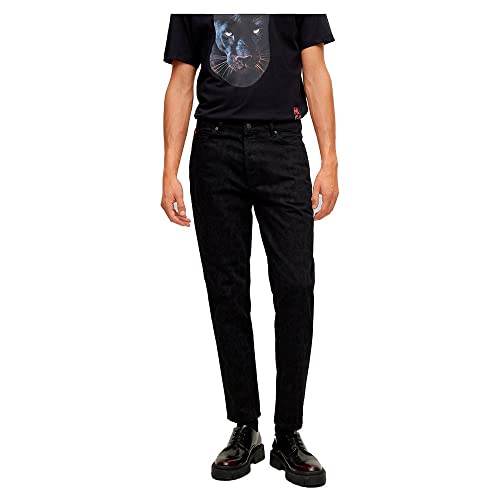 HUGO Herren 634 Tapered-Fit Jeans aus festem Denim mit Jaglion-Print Schwarz 34/32 von HUGO