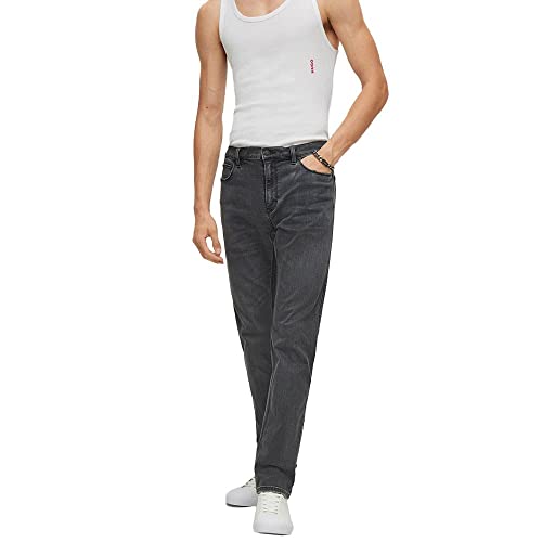 HUGO Herren 708 Schwarze Slim-Fit Jeans aus bequemem Stretch-Denim Dunkelgrau 36/34 von HUGO