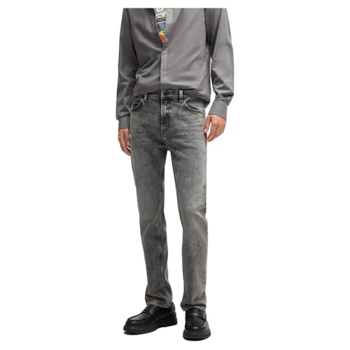 HUGO Herren 708 Slim-Fit Jeans aus grauem Stretch-Denim Silber 34/32 von HUGO