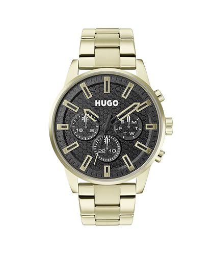 HUGO Multi Zifferblatt Quarz Uhr für Herren mit Gelbgoldfarbenes Edelstahlarmband - 1530152 von HUGO