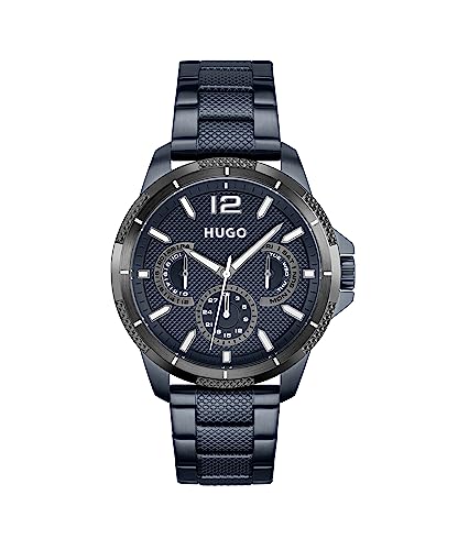 HUGO Multi Zifferblatt Quarz Uhr für Herren Kollektion #Sport mit Blaues Edelstahlarmband - 1530194 von HUGO