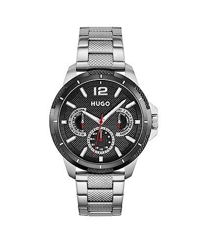 HUGO Multi Zifferblatt Quarz Uhr für Herren Kollektion #Sport mit Silbernes Edelstahlarmband - 1530195 von HUGO