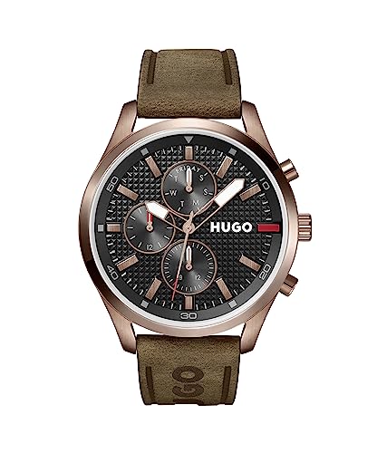 HUGO Multi Zifferblatt Quarz Uhr für Herren mit Braunes Lederarmband - 1530162 von HUGO