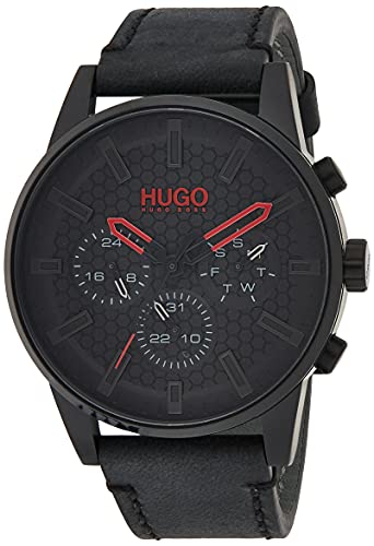 HUGO Multi Zifferblatt Quarz Uhr für Herren mit Schwarzes Lederarmband - 1530149 von HUGO