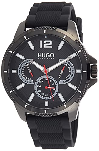 HUGO Multi Zifferblatt Quarz Uhr für Herren mit Schwarzes Silikonarmband - 1530193 von HUGO