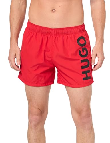 HUGO Herren-Badehose mit vertikalem Logo, Hot Red, M von HUGO