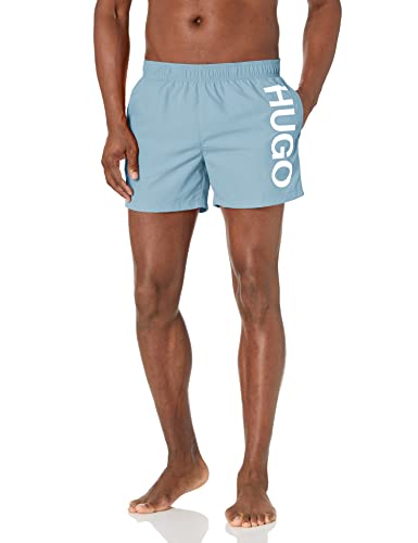 HUGO Herren Badeshorts mit vertikalem Logo Badehose, Soft Blue/Bright Alabaster, M von HUGO