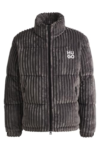 HUGO Herren Biron2442 Steppjacke aus Cord mit Stack-Logo und verstellbarem Saum Grau XL von HUGO
