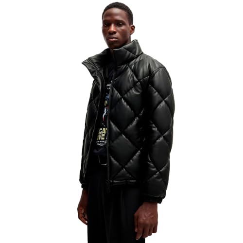 HUGO Herren Borin2441 Steppjacke aus Kunstleder mit Stack-Logo Schwarz001 M von HUGO