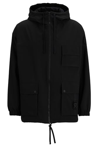 HUGO Herren Borjo2411 Wasserabweisender Parka mit Stack-Logo-Schließe Schwarz XL von HUGO