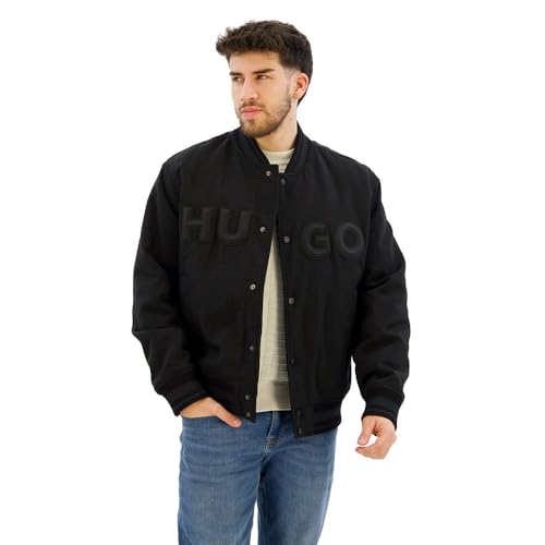 HUGO Herren Bozo2511 Wasserabweisende Bomberjacke mit gummiertem Logo Schwarz001 M von HUGO