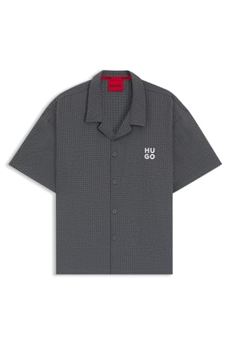 HUGO Herren CHAFFLE Shirt Regular-Fit Hemd mit Waffelstruktur und Logo-Stickerei Grau L von HUGO