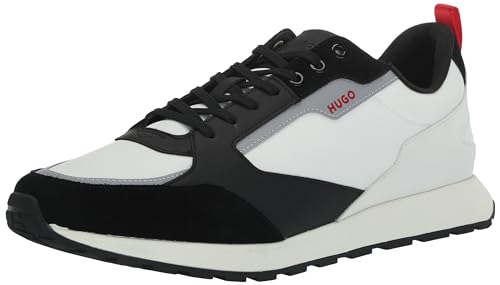 HUGO Herren Colorblock Schnürschuhe aus Nylon Sneaker, Snow/Midnight Blue, 45.5 EU von HUGO