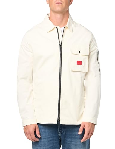 HUGO Herren Cotton Mix Canvas Zip Up Overshirt Hemd mit Button-Down-Kragen, Whisper Cream, XL von HUGO