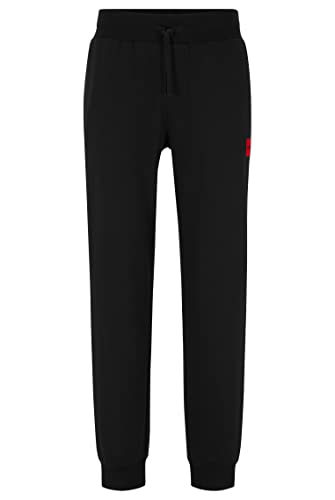 HUGO Herren Cut Logo Pants Jogginghose aus Bio-Baumwolle mit Split-Logo-Print Schwarz S von HUGO