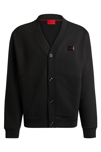 HUGO Herren Dacardigo Relaxed-Fit Strickjacke aus Baumwoll-Terry mit gummiertem Logo Schwarz S von HUGO