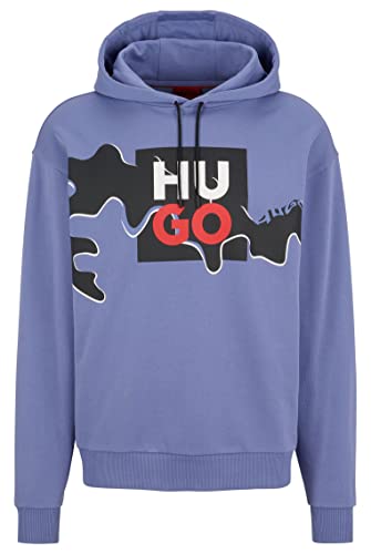 HUGO Herren Dalcon Kapuzen-Sweatshirt aus Baumwoll-Terry mit saisonalem Print und Stack-Logo Flieder XXL von HUGO
