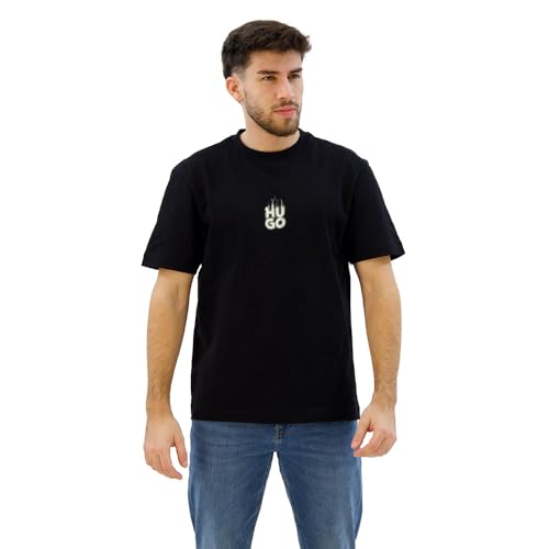 HUGO Herren Dalsar T-Shirt aus Baumwoll-Jersey mit Smoke-Stack-Logos Schwarz001 XXL von HUGO