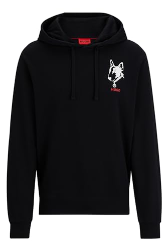 HUGO Herren Dammico Relaxed-Fit Hoodie aus French Terry mit Hunde-Artwork Schwarz XL von HUGO