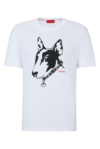 HUGO Herren Dammock T-Shirt aus Baumwoll-Jersey mit Hunde-Artwork Weiß XL von HUGO