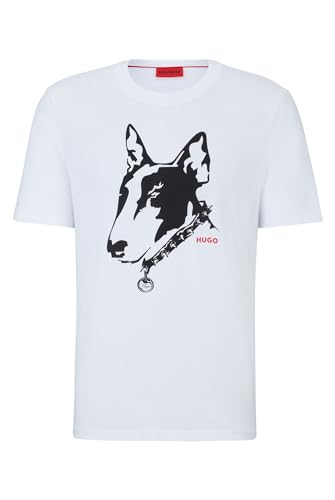 HUGO Herren Dammock T-Shirt aus Baumwoll-Jersey mit Hunde-Artwork Weiß XXL von HUGO