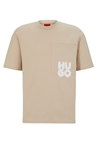 HUGO Herren Dampato T-Shirt aus Baumwoll-Jersey mit Stack-Logo im Graffiti-Stil Hellbeige M von HUGO