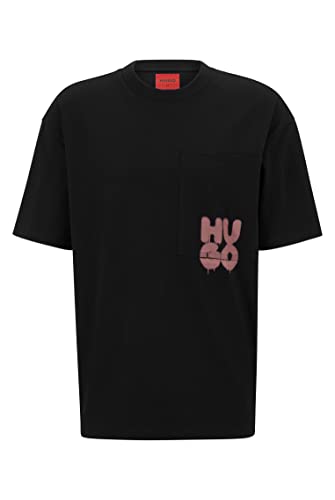 HUGO Herren Dampato T-Shirt aus Baumwoll-Jersey mit Stack-Logo im Graffiti-Stil Schwarz M von HUGO