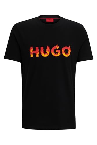 HUGO Herren Danda T-Shirt aus Baumwoll-Jersey mit gepufftem Flammen-Logo Schwarz XXL von HUGO