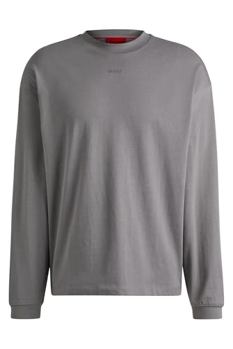 HUGO Herren Daposo Relaxed-Fit Longsleeve aus Baumwoll-Jersey mit Logo-Print Grau M von HUGO